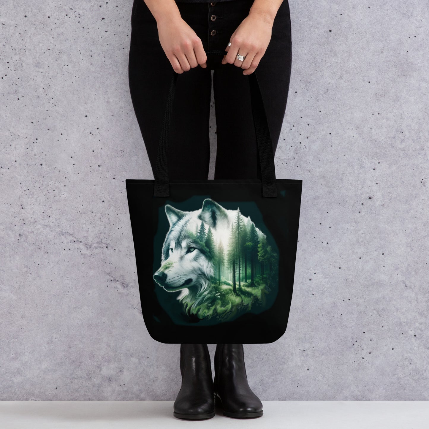 Tote bag Wolf in the Green with Black