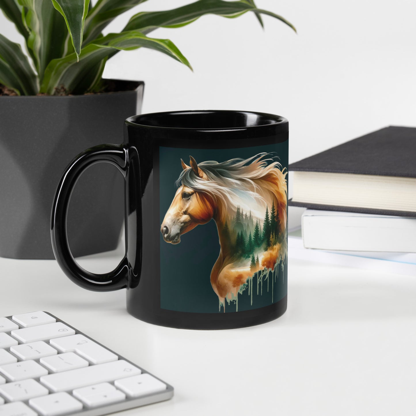 Black Glossy Mug Wild Horses 02