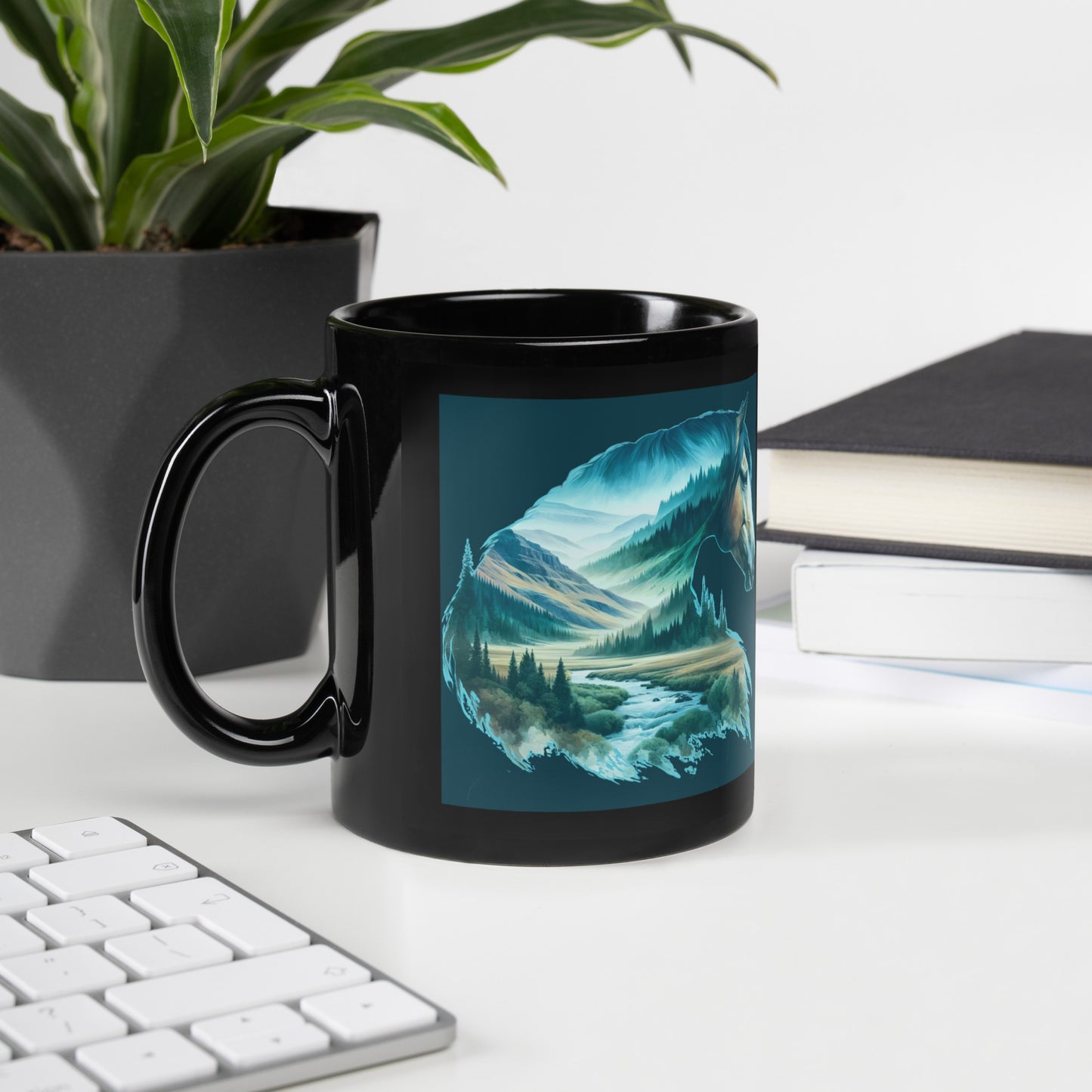 Black Glossy Mug Wild Horses 03Blk