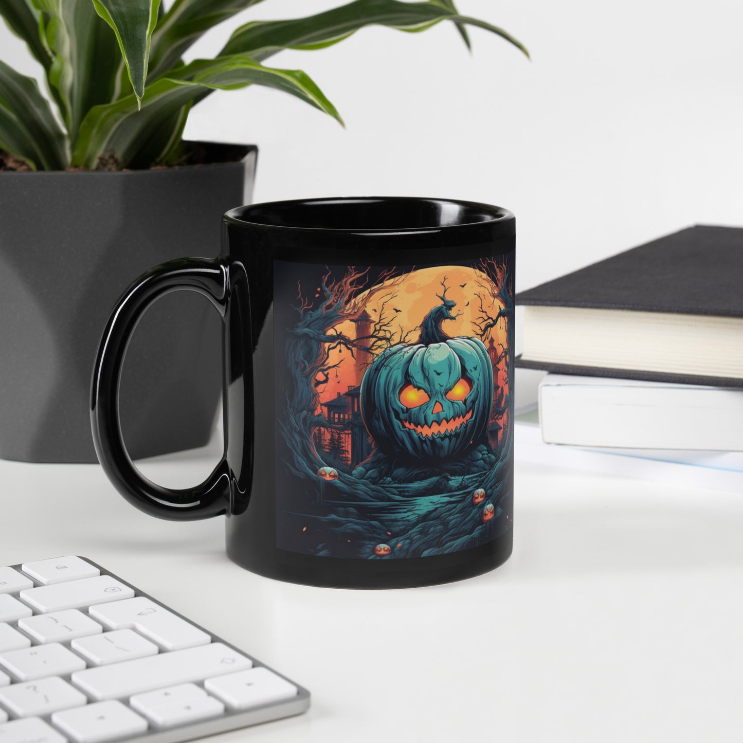 Black Glossy Mug Creepy Halloween 01