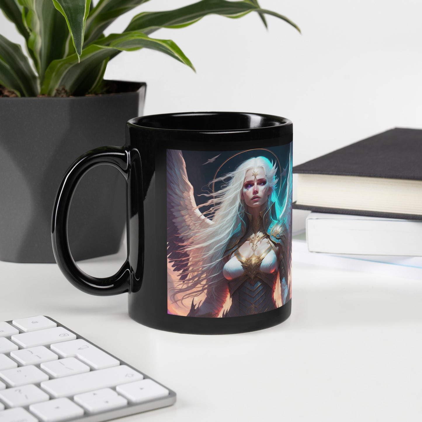 Angel Silence & Storm Black Glossy Mug