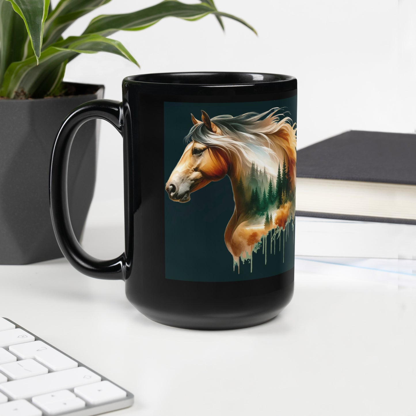 Black Glossy Mug Wild Horses 02