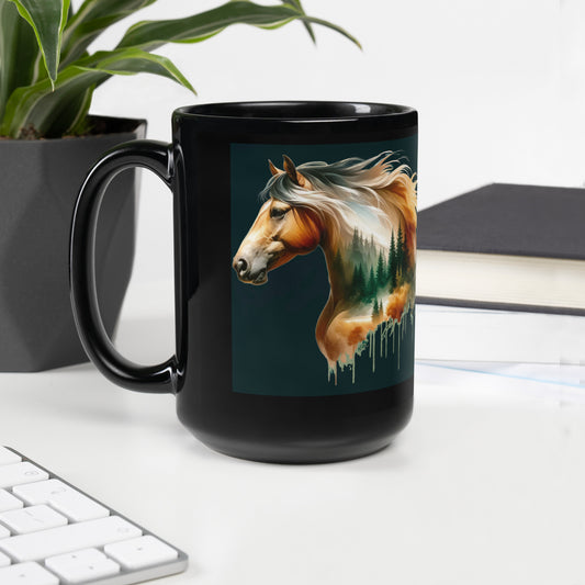 Black Glossy Mug Wild Horses 02