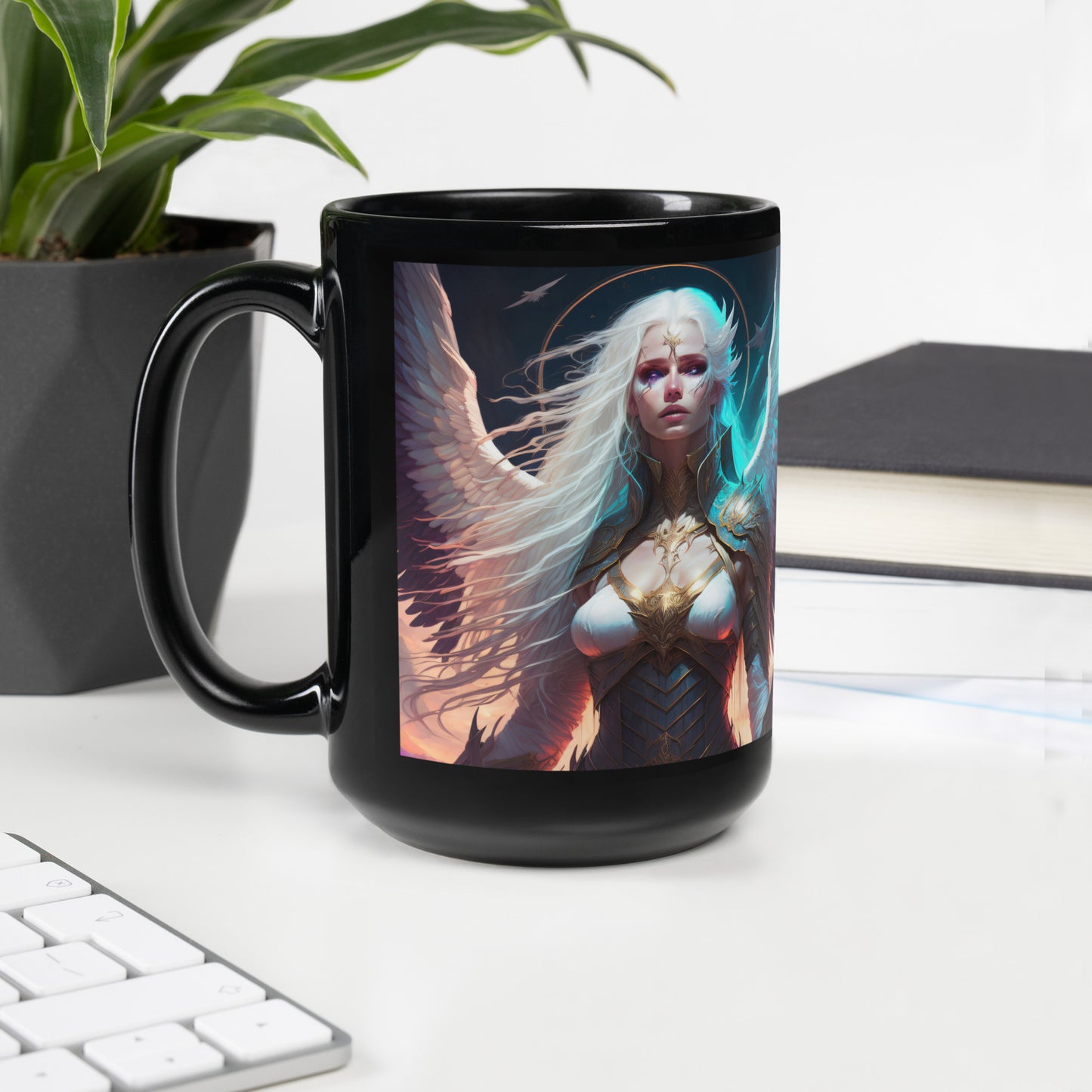 Angel Silence & Storm Black Glossy Mug