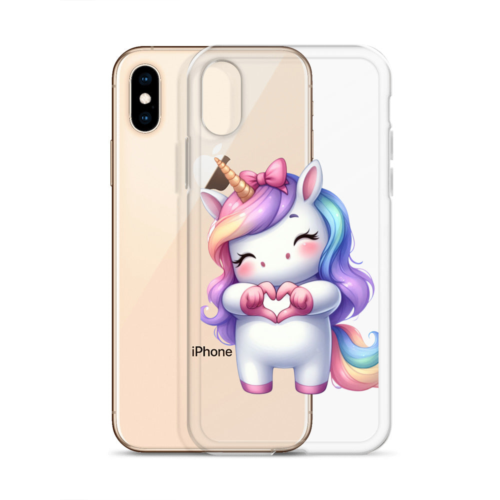 Unicorn with Heart Hands Clear Case for iPhone®