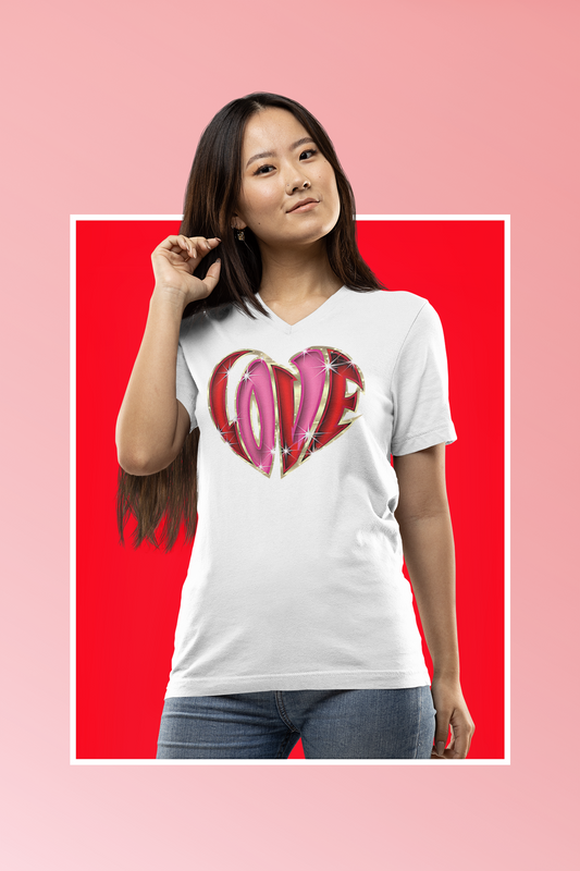 Women’s relaxed v-neck t-shirt "LOVE with SPARKLE"