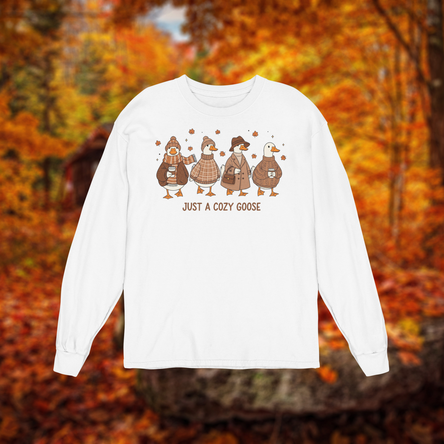 Unisex Long Sleeve Tee "Just a Cozy Goose" for Halloween Softstyle Bella Canvas 3501