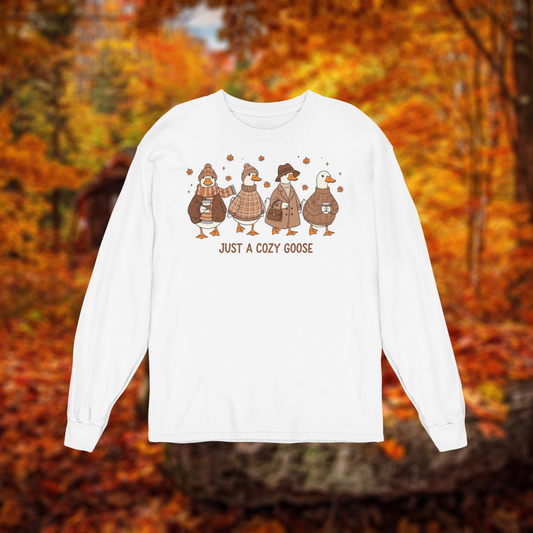 Unisex Long Sleeve Tee "Just a Cozy Goose" for Halloween Softstyle Bella Canvas 3501