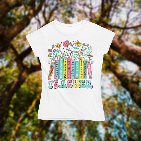 Unisex classic tee "Teacher. Books, Flowers"