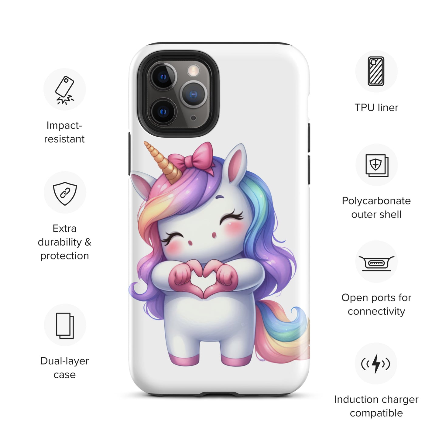 Unicorn with "Heart Hands" Tough Case for iPhone®