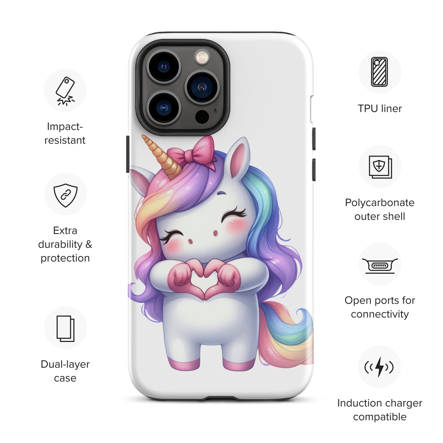 Unicorn with "Heart Hands" Tough Case for iPhone®