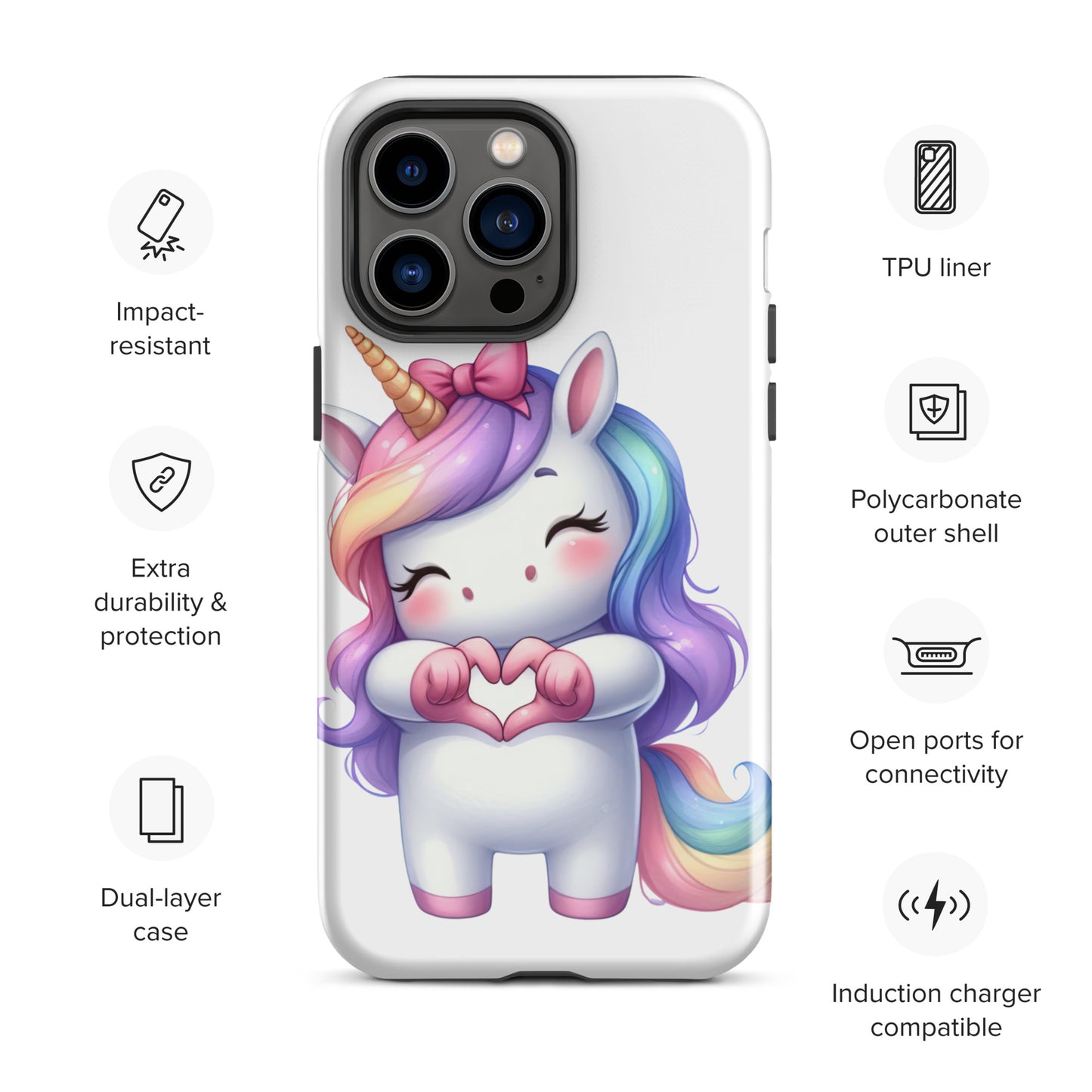 Unicorn with "Heart Hands" Tough Case for iPhone®