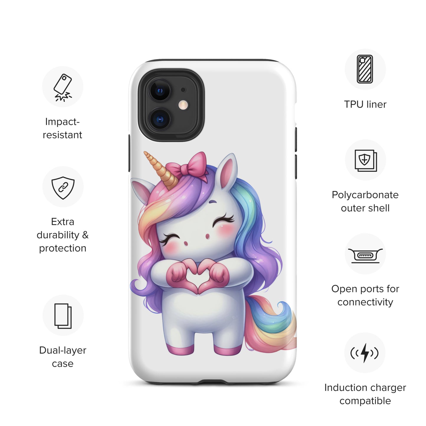 Unicorn with "Heart Hands" Tough Case for iPhone®