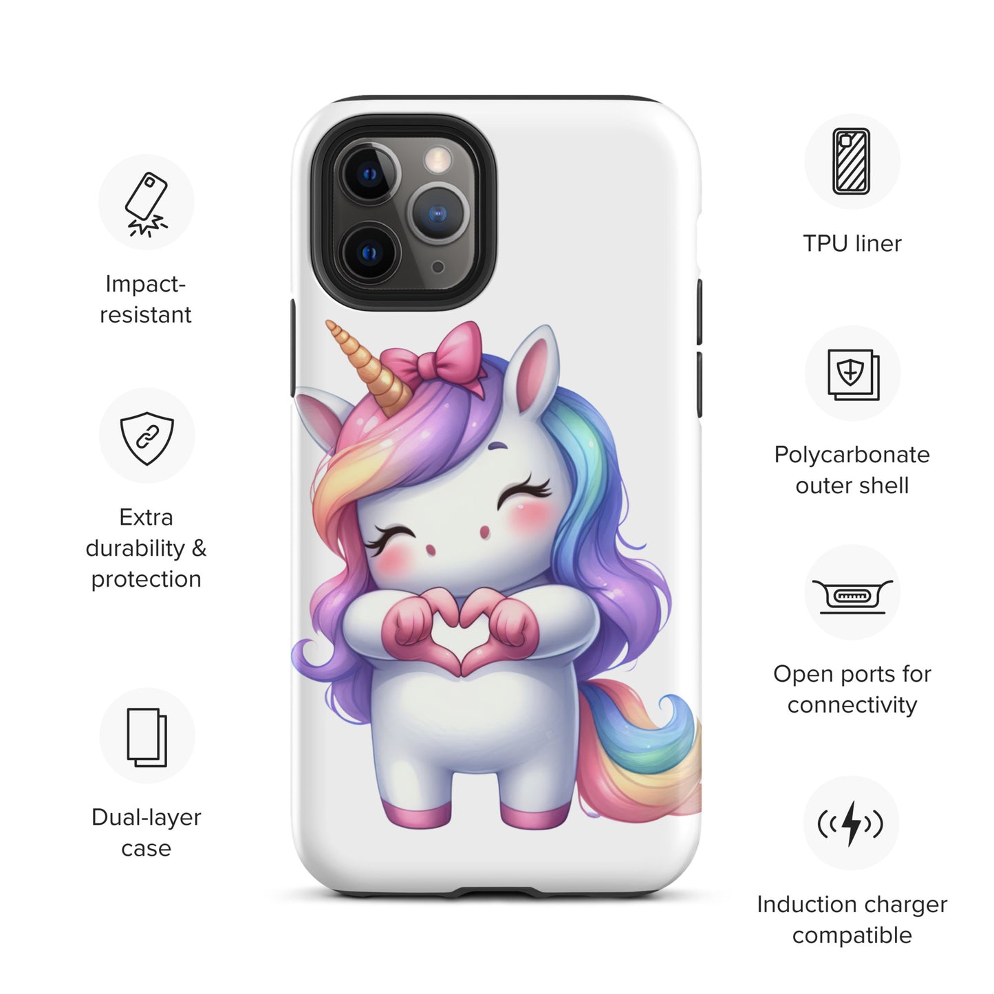 Unicorn with "Heart Hands" Tough Case for iPhone®
