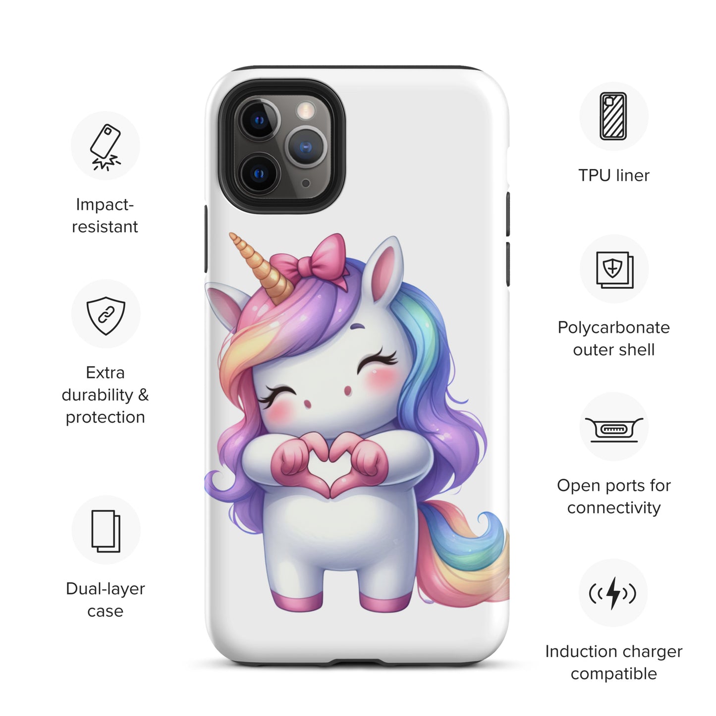 Unicorn with "Heart Hands" Tough Case for iPhone®