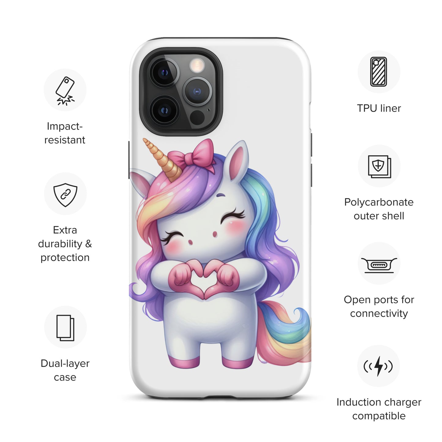 Unicorn with "Heart Hands" Tough Case for iPhone®