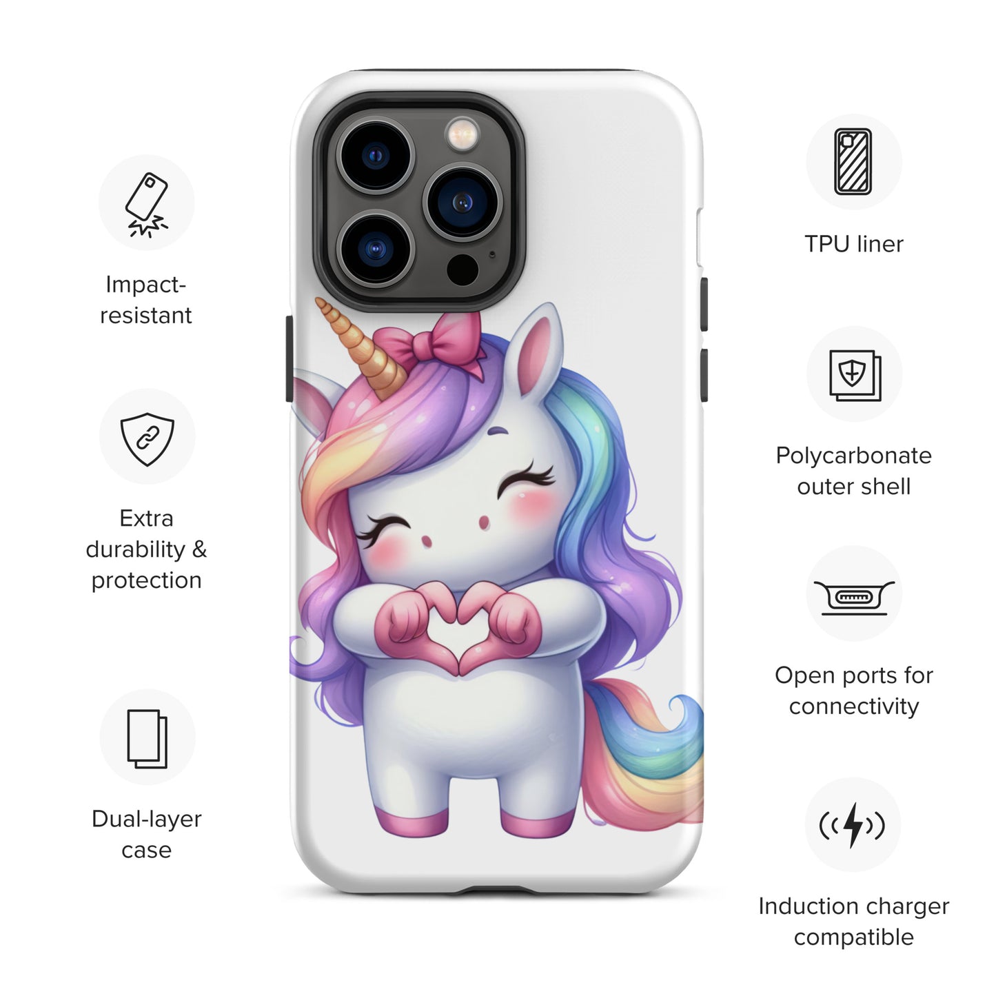 Unicorn with "Heart Hands" Tough Case for iPhone®