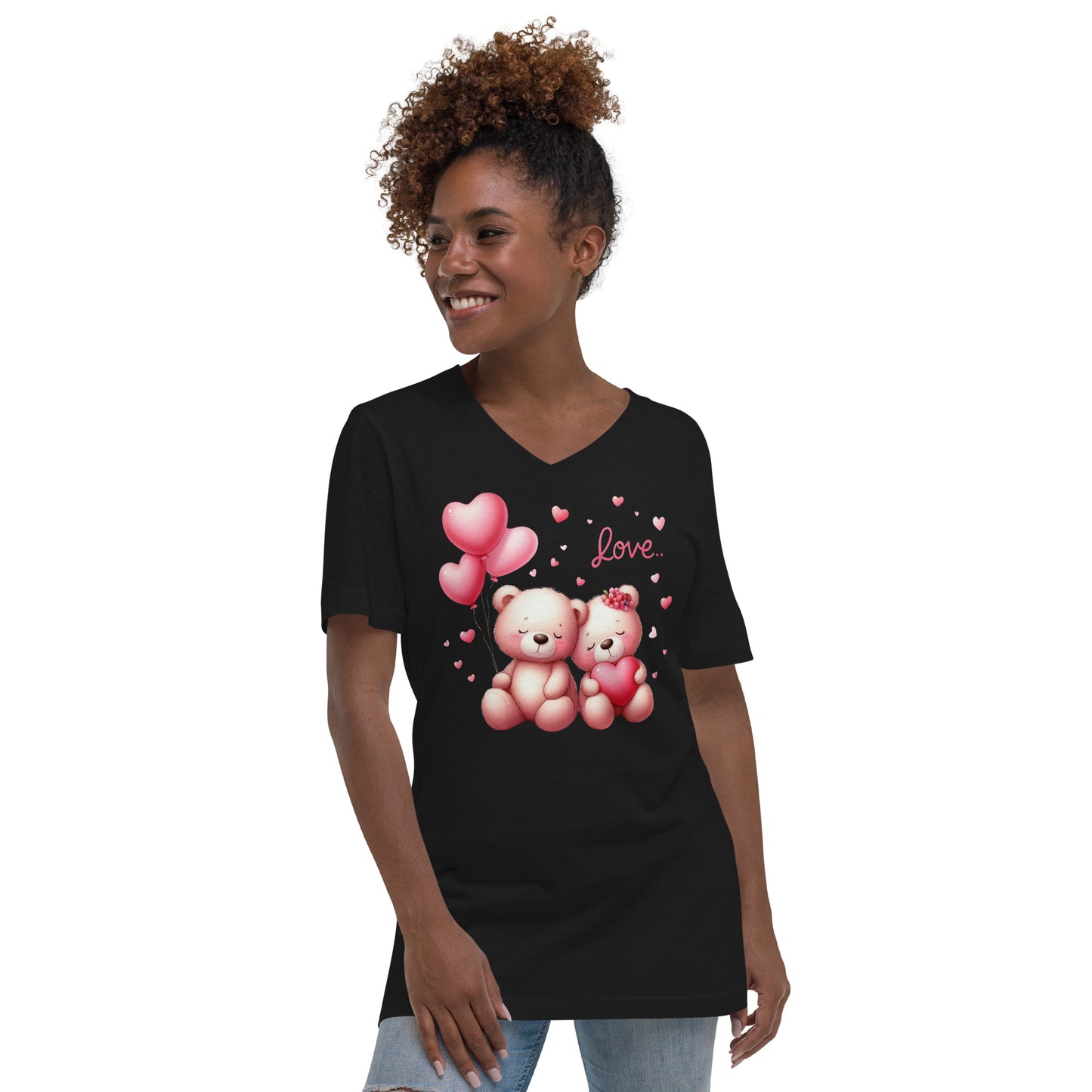 Unisex Short Sleeve V-Neck Shirt -  Kawaii Animals Bear Love