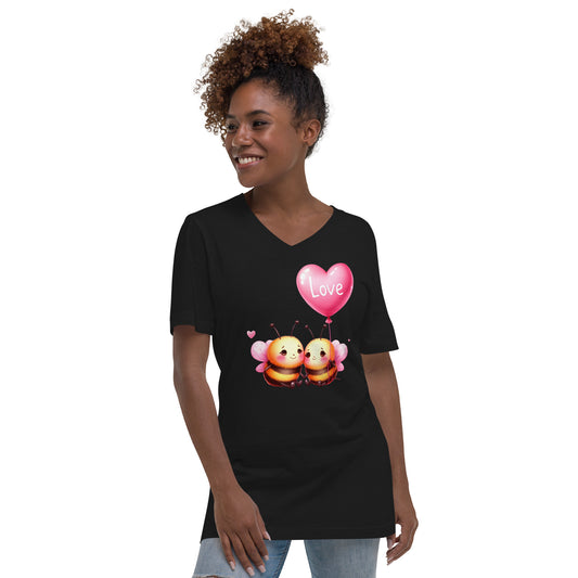 Unisex Short Sleeve V-Neck T-Shirt - Kawaii Animals Bee Love