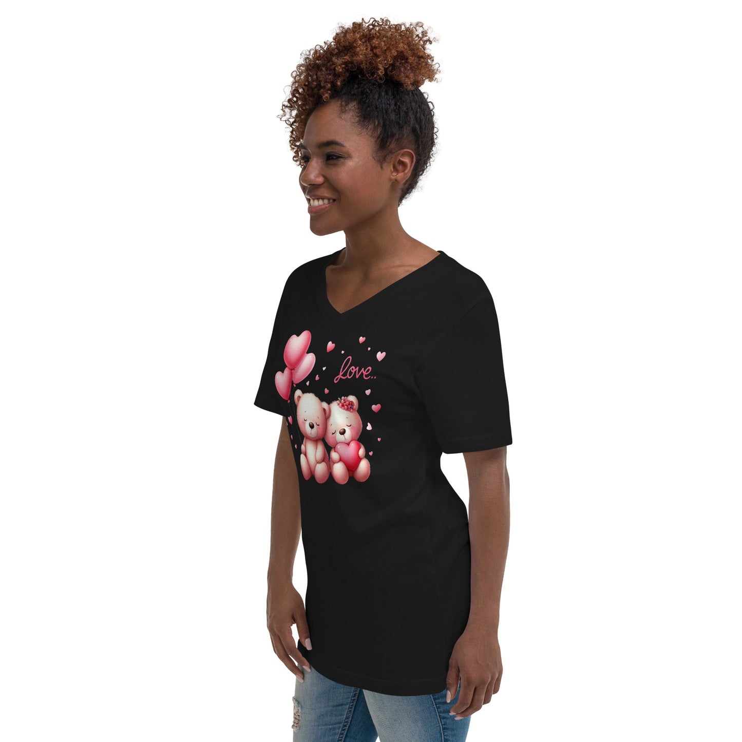 Unisex Short Sleeve V-Neck Shirt -  Kawaii Animals Bear Love
