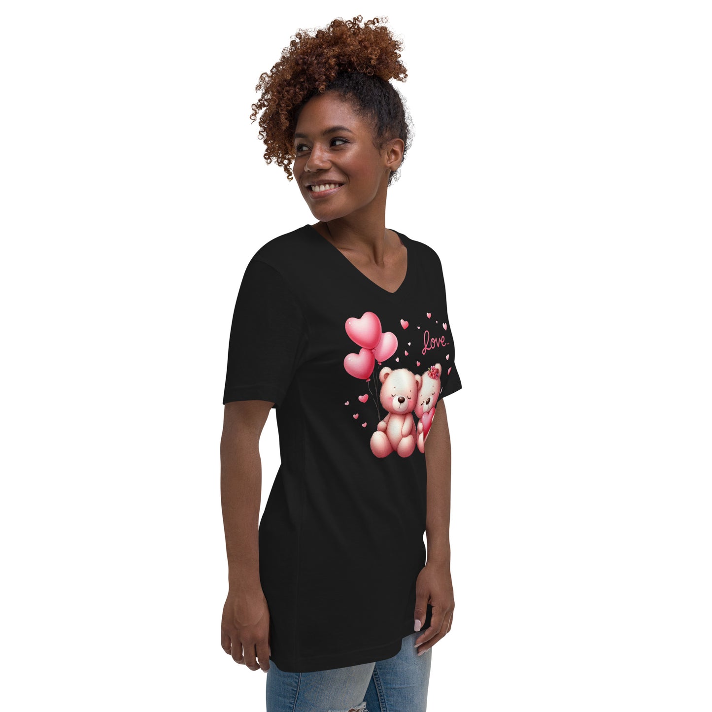 Unisex Short Sleeve V-Neck Shirt -  Kawaii Animals Bear Love