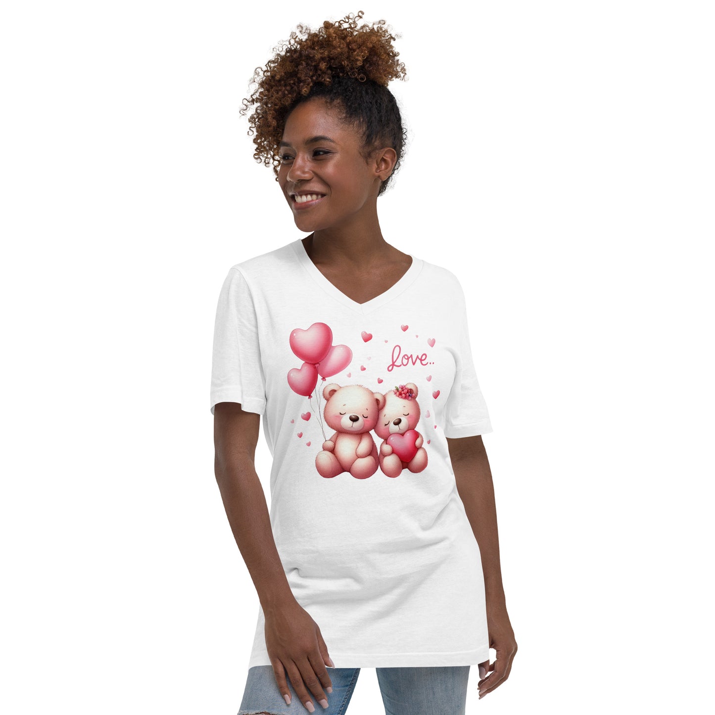 Unisex Short Sleeve V-Neck Shirt -  Kawaii Animals Bear Love