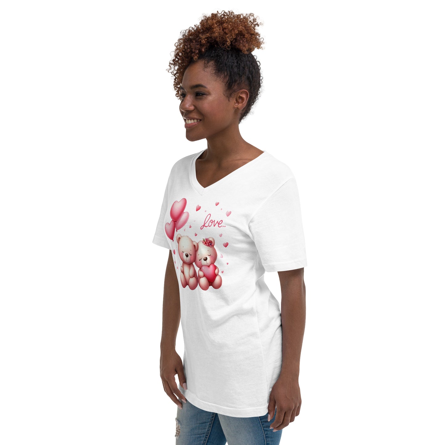 Unisex Short Sleeve V-Neck Shirt -  Kawaii Animals Bear Love