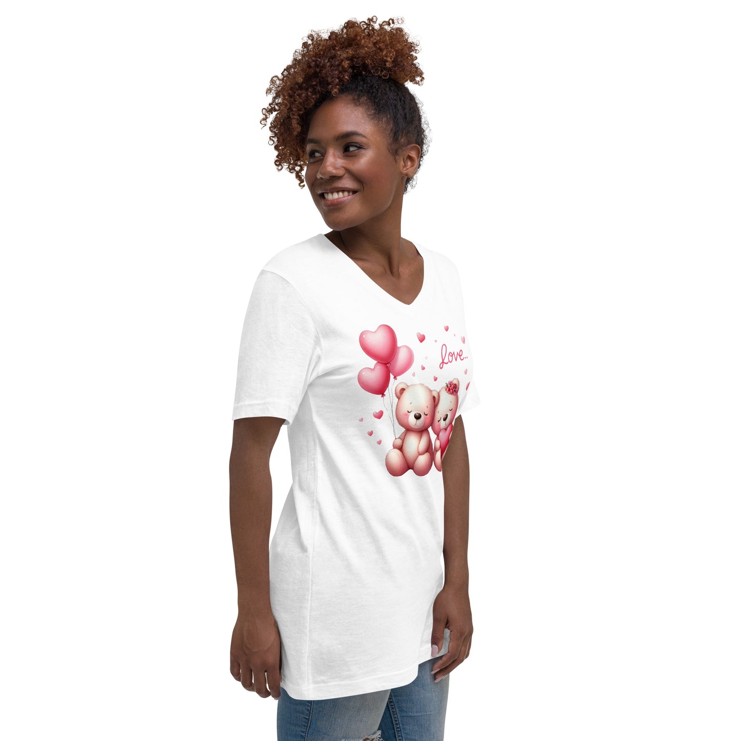 Unisex Short Sleeve V-Neck Shirt -  Kawaii Animals Bear Love