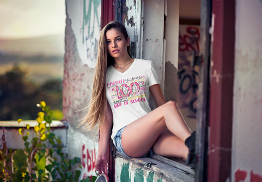 Women’s relaxed v-neck t-shirt "100 Day Typography"