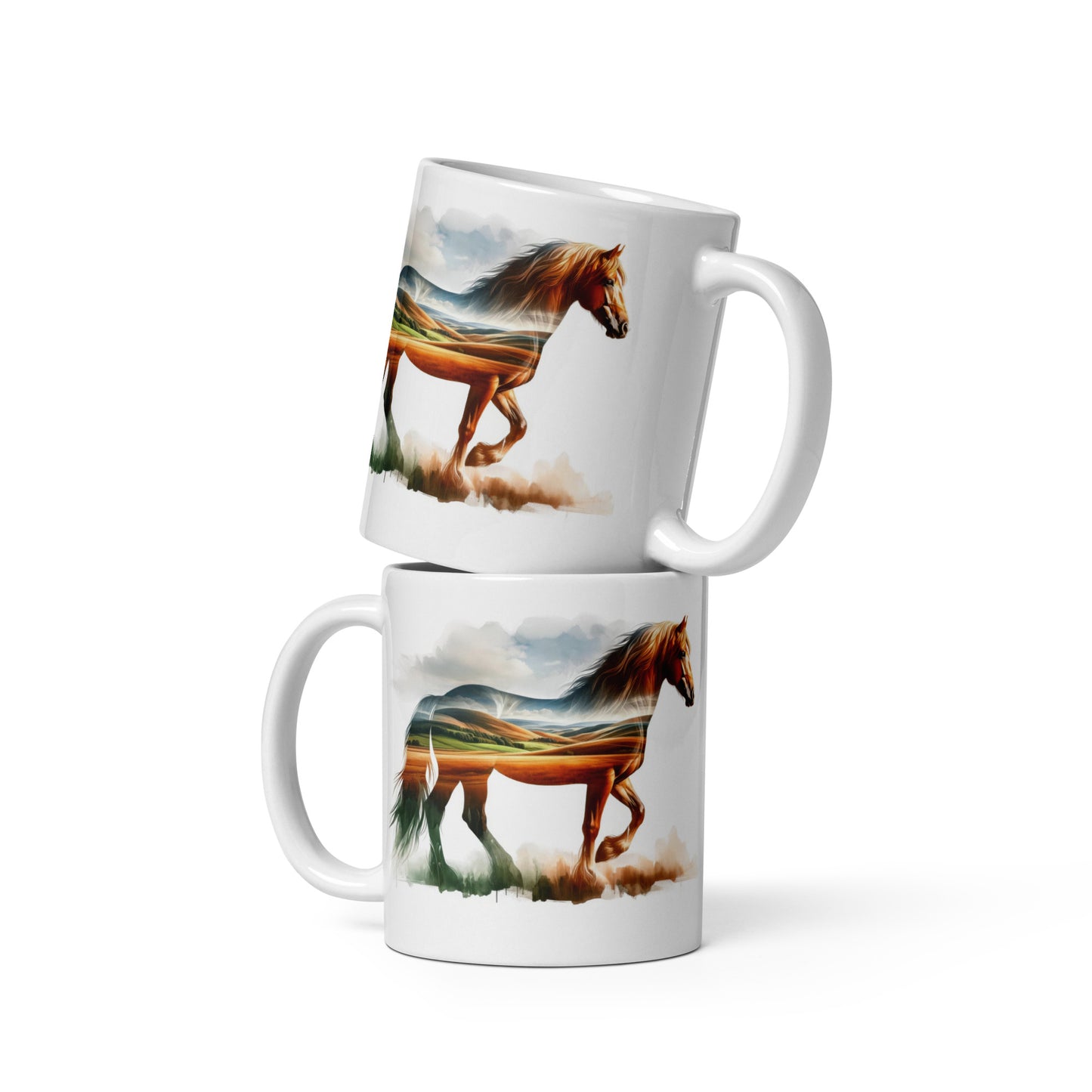 White glossy mug Wild Horses 04 Fields