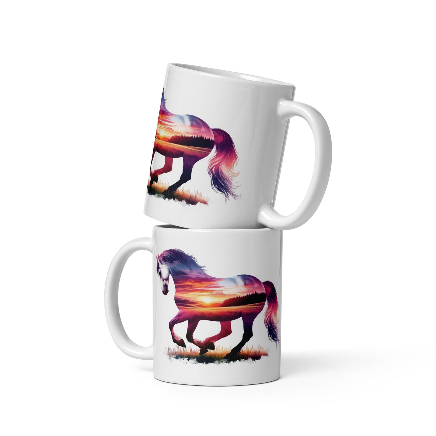 White glossy mug Wild Horses 03 Sunrise