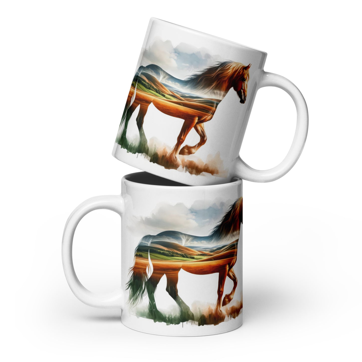 White glossy mug Wild Horses 04 Fields