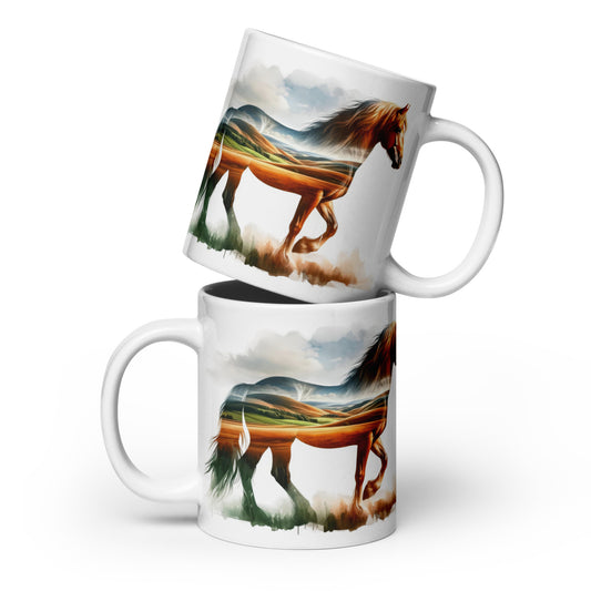 White glossy mug Wild Horses 04 Fields
