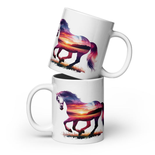 White glossy mug Wild Horses 03 Sunrise