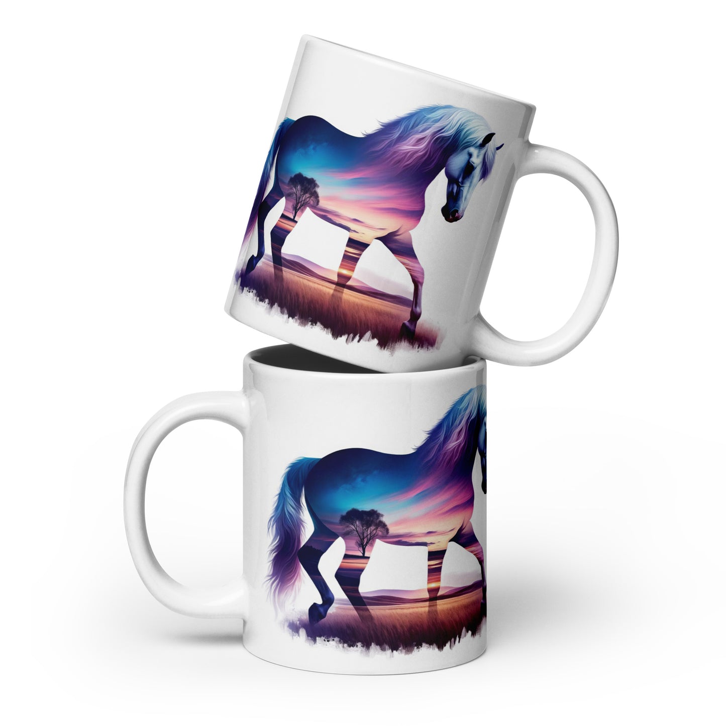 White glossy mug Wild Horses 02 Sunset