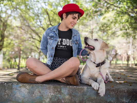 Unisex classic tee "MY DOG is My Valentine" White Varsity Lettering