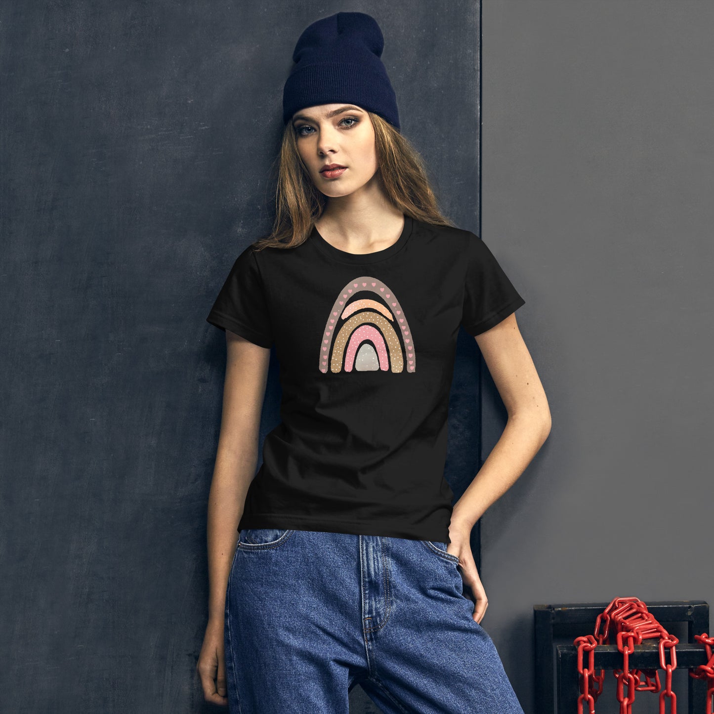 Women's Short Sleeve T-Shirt "Rainbows & Hearts" Beige