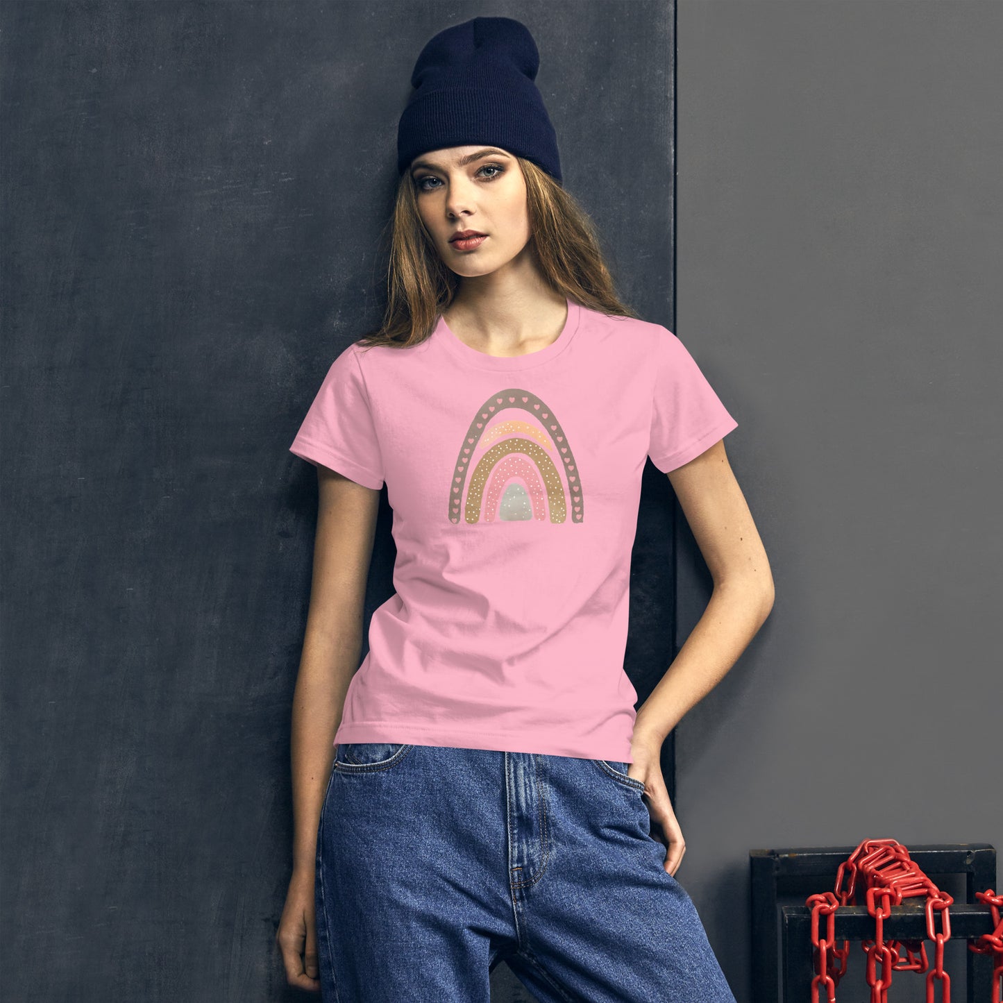 Women's Short Sleeve T-Shirt "Rainbows & Hearts" Beige